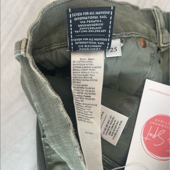 7 For All Mankind military green mid rise Roxanne slim illusion woodland jeans. - Picture 7 of 7